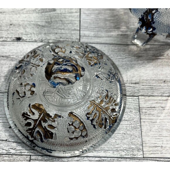 Vintage Jeanette Pink Glass, Footed Candy Bowl w Lid, Grape Design - Picture 4 of 13